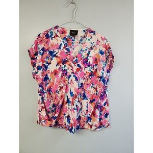 W5 Anthropologie Womens M Faux Wrap Watercolor Scarf Blouse‎ Artsy Art To Wear